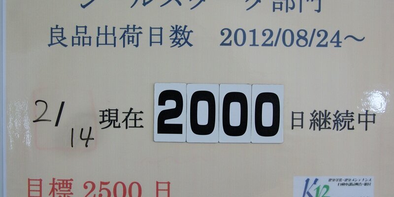 祝！顧客流出不良ゼロ2000日達成