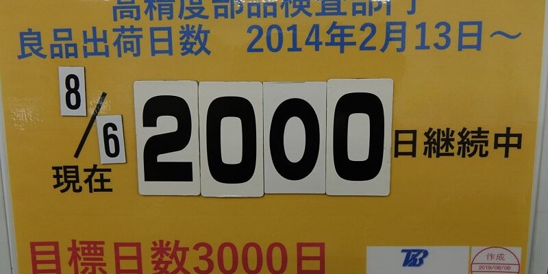 不良流出ゼロ2000日継続！