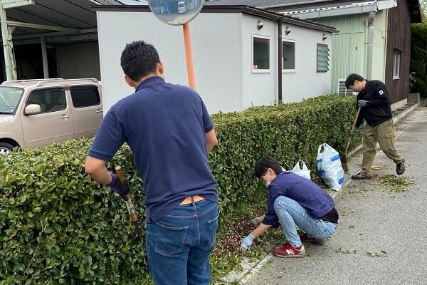 会社の垣根を剪定・清掃中②