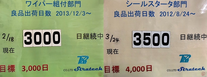 ワイパー不良ゼロ3000日･シールスターター不良ゼロ3500日