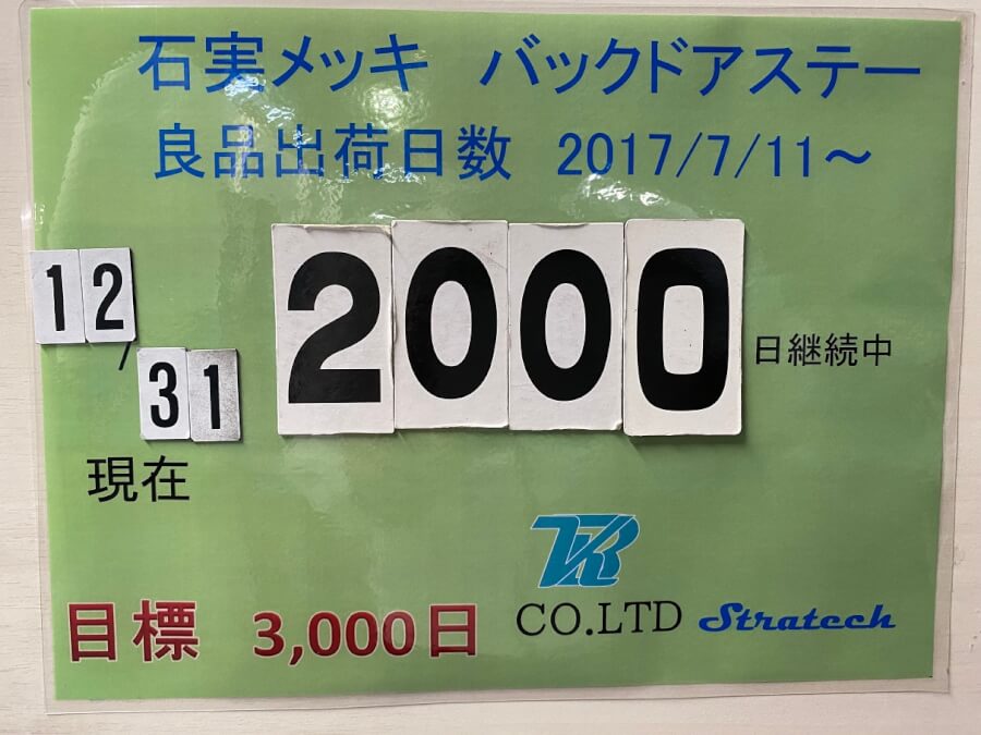 バックドアステー製品 良品出荷日数2000日達成